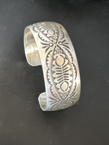 Native American Sterling Silver Navajo Stamped Cuff Bracelet | Authentic Handmade | 15984