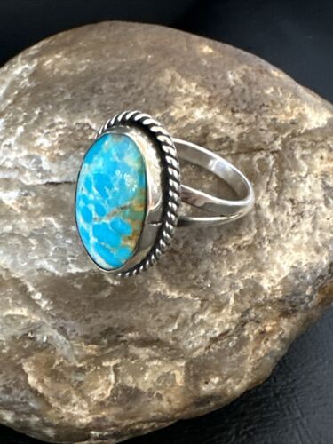 Navajo Sterling Silver Blue Kingman Turquoise Ring | Sz 11.5 | Authentic Native American Handmade | 15913