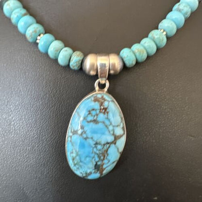 Men's Blue Spiderweb Turquoise Pendant Necklace | Navajo Sterling Silver | Authentic Native American Handmade | 16647