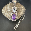 White Buffalo Turquoise & Sugilite Pendant | Navajo Pearls | Sterling Silver | Native American Handmade | 16870