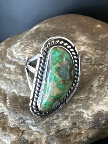Navajo Green Sonoran Turquoise Ring | Sterling Silver | Sz 8 | Authentic Native American Handmade | 16393