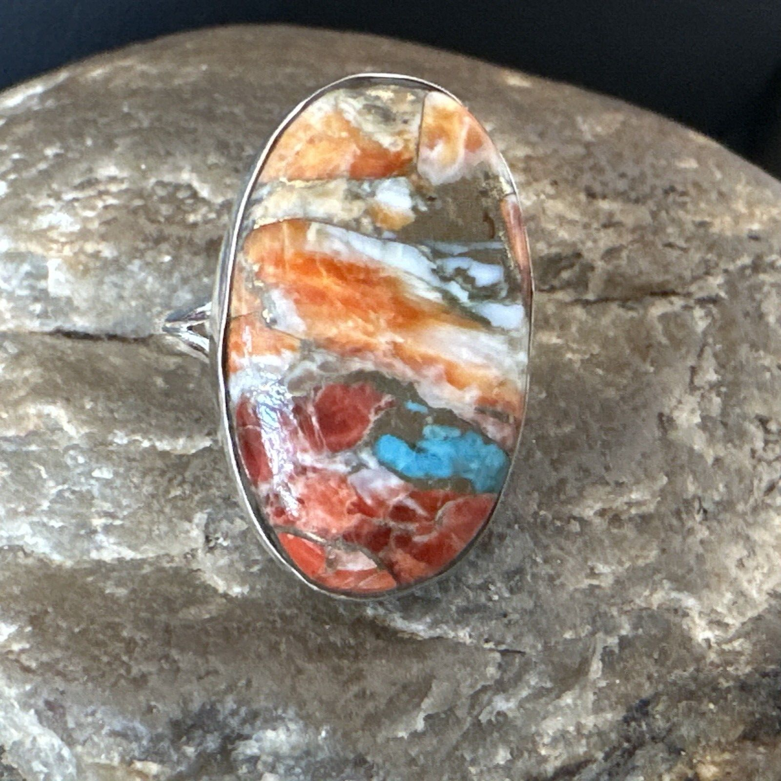 Navajo Turquoise Spiny Oyster Ring | Sterling Silver | Sz 8 | Authentic Native American Handmade | 16615 - Masha USA