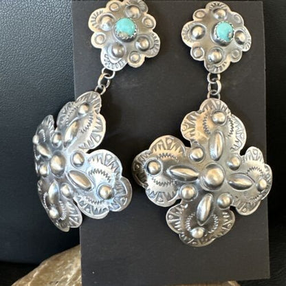Navajo Stamped Sterling Silver Earrings Set | Handmade | 2.75" | Authentic Native American | 16342