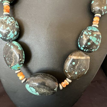 XXL Men's Chunky Spiderweb Turquoise Necklace | Navajo Sterling Silver | 21" | 16238