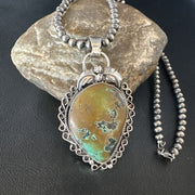 Navajo Mint Green Turquoise Pendant Necklace | Sterling Silver | Authentic Native American Handmade | 15034