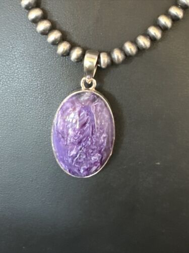 Navajo Pearls Purple Sugilite Pendant Necklace | Sterling Silver Beads | Authentic Native American Handmade | 15515