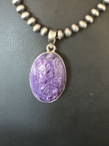 Navajo Pearls Purple Sugilite Pendant Necklace | Sterling Silver Beads | Authentic Native American Handmade | 15515
