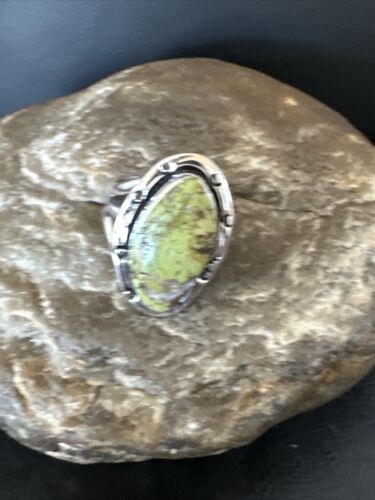 Navajo Green Gaspeite Ring | Sterling Silver | Sz 8 | Authentic Native American Handmade | 16398