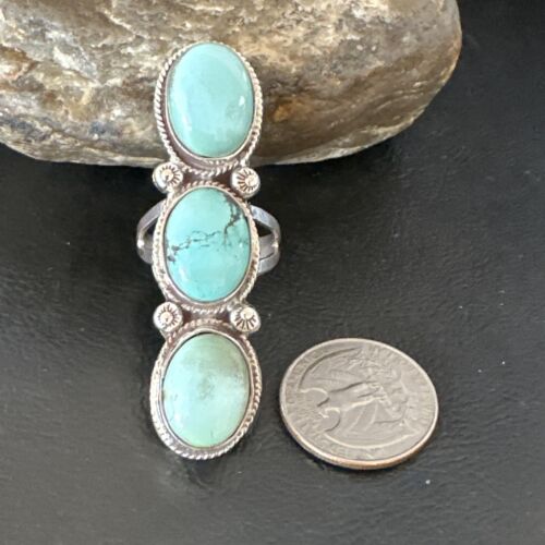 Navajo Blue Dry Creek Turquoise Multi-Stone Ring | Authentic Native American Sterling Silver | Sz 10 | 16731