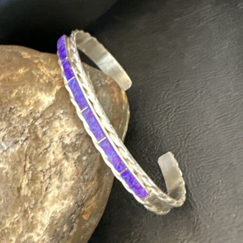 Southwestern Zuni Purple Opal Faux Inlay Cuff Bracelet | Sterling Silver | 16887