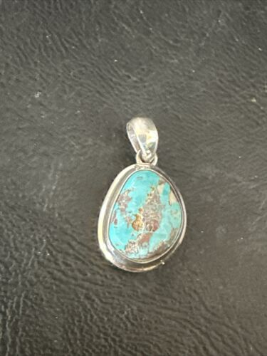 Navajo Blue Bisbee Turquoise Pendant | Sterling Silver | 1" | Authentic Native American Handmade | 17253