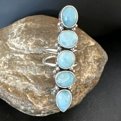 Navajo Blue Larimar Multi-Stone Ring | Authentic Native American Sterling Silver | Multi-Stone | Sz 8.5 | 15933