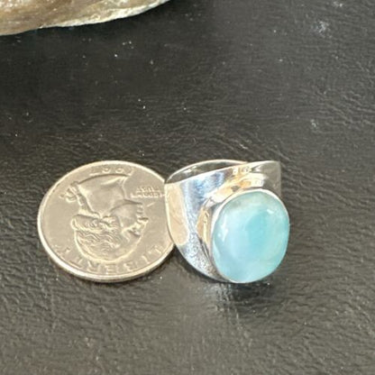 Womens Blue Larimar Navajo Sterling Silver Ring Size 7.5 17666