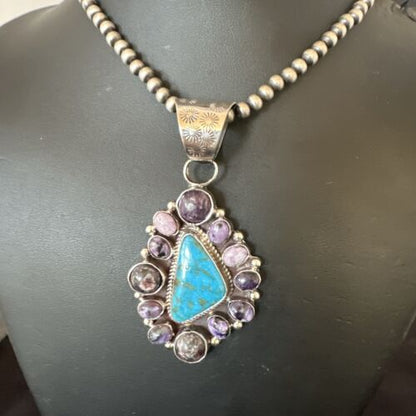 Navajo Purple Charoite Turquoise Pendant Necklace | Sterling Silver | Multi-Stone | 17189