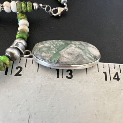 Navajo Green Turquoise Jasper Pendant Necklace | Sterling Silver | Native American Handmade | 16924