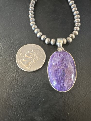 Navajo Pearls Purple Sugilite Pendant Necklace | Sterling Silver Beads | Authentic Native American Handmade | 15515