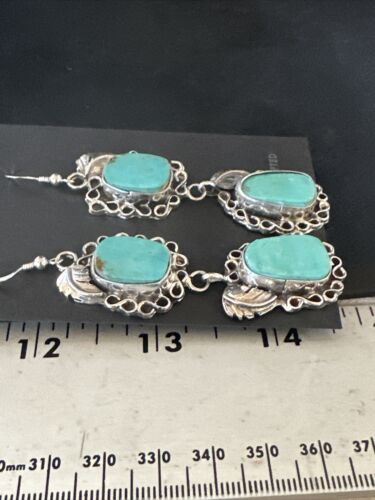 Navajo Blue Kingman Turquoise Dangle Earrings | Sterling Silver | Authentic Native American Handmade | 15188