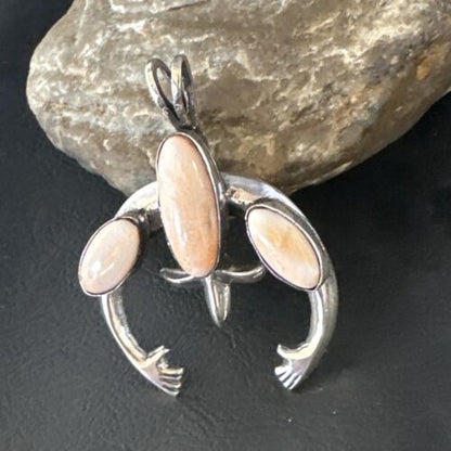 Navajo Pink Conch Necklace with Naja Pendant | Sterling Silver | Authentic Native American Handmade | 15148