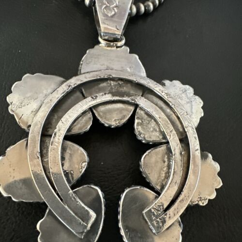 Navajo Men's Black Onyx Naja Pendant Necklace | Sterling Silver Pearls | Authentic Native American Handmade | 16808