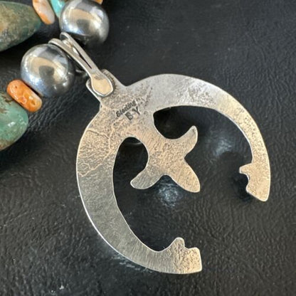 Men's Green Turquoise Spiny Oyster Naja Pendant Necklace | Navajo Sterling Silver | 22" | Authentic Native American Handmade | 15225
