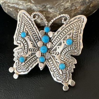 Navajo Turquoise Butterfly Ring | Authentic Native American Sterling Silver | Multi-Stone | Adjustable Women's Sz 7 | 16171