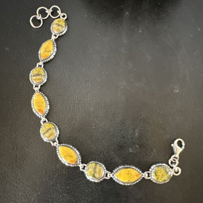 Navajo Bumblebee Jasper Link Bracelet | Sterling Silver | 8" | Authentic Native American Handmade | 16376