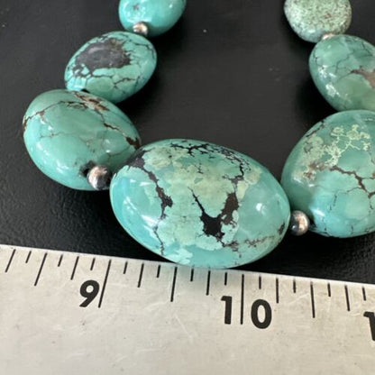 Navajo Blue Turquoise Chunky Pearls Necklace | Sterling Silver | 20" | Authentic Native American Handmade | 17496