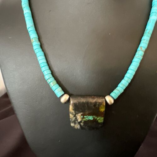 Navajo SpiderWeb Turquoise Heishi Pearls Necklace | Sterling Silver | 20" | Authentic Native American Handmade | 16911