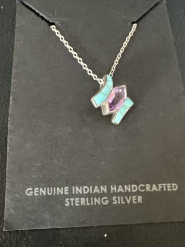 Amethyst Turquoise Pendant | Navajo Pearls | Sterling Silver Necklace 18" | 15282