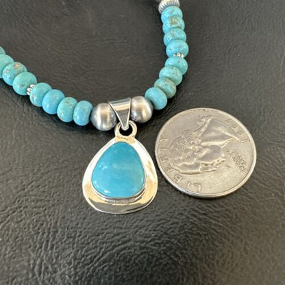 Men's Blue Turquoise Pendant Necklace | Navajo Pearls | Sterling Silver | Authentic Native American Handmade | 16644