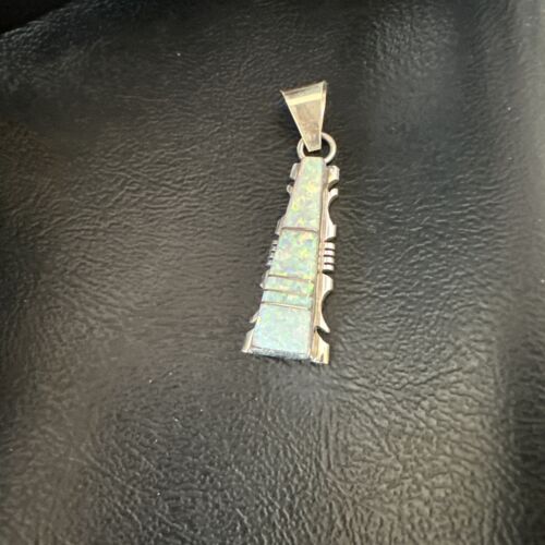 Navajo White Opal Inlay Pendant Necklace | Sterling Silver | Authentic Native American Handmade | Sf 15680 - Masha USA