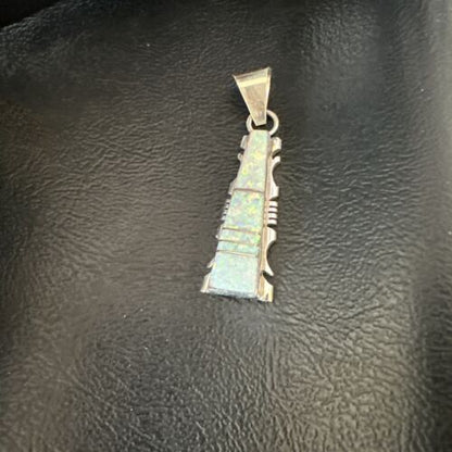 Navajo White Opal Inlay Pendant Necklace | Sterling Silver | Authentic Native American Handmade | Sf 15680 - Masha USA