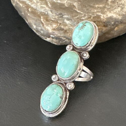 Navajo Blue Dry Creek Turquoise Multi-Stone Ring | Authentic Native American Sterling Silver | Sz 10 | 16733