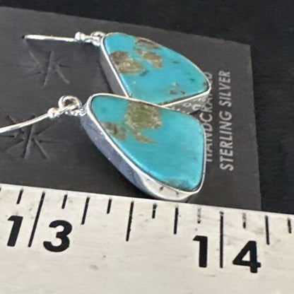 Navajo Blue Turquoise Dangle Earrings | Sterling Silver | Authentic Native American Handmade | 15438