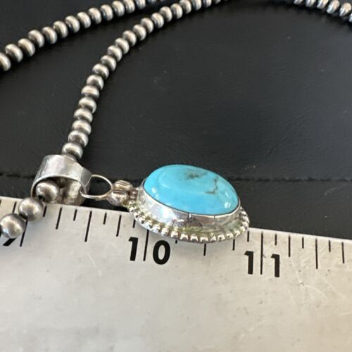 Navajo Pearls Kingman Turquoise Pendant Necklace | Sterling Silver | Authentic Native American Handmade | 17134