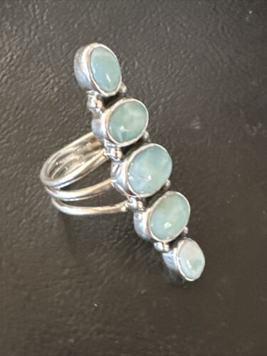 Navajo Blue Larimar Cluster Ring | Authentic Native American Sterling Silver | Multi-Stone | Sz 7.5 | 15978
