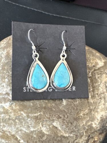 Navajo Blue Ridge Turquoise Dangle Earrings | Sterling Silver | Authentic Native American Handmade | 16513