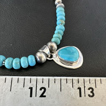 Navajo Blue Kingman Turquoise Pendant Necklace | Sterling Silver | 21" | Authentic Native American Handmade | 16933