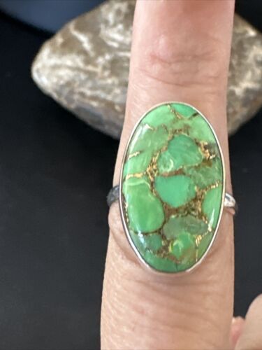 Navajo Green Mojave Turquoise Ring | Sterling Silver | Sz 8 | Authentic Native American Handmade | 15588