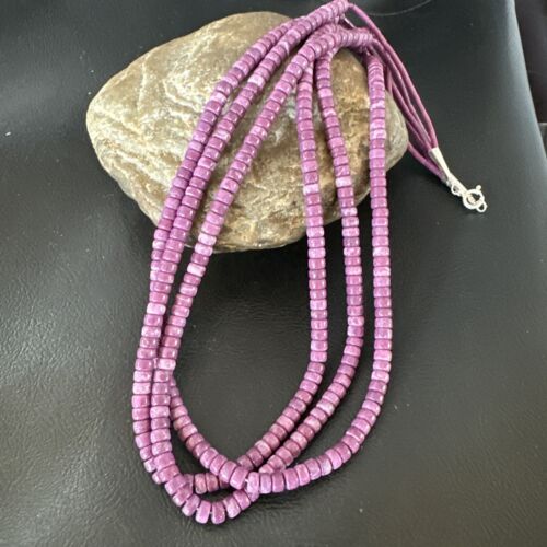 Sugilite Heishi Bead Necklace | 3 Strand | Stabilized Sterling Silver | 20" | 16176