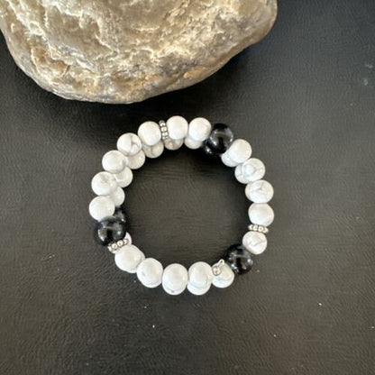 Memory Wire Stainless Steel Howlite Onyx Bead Bracelet 17617