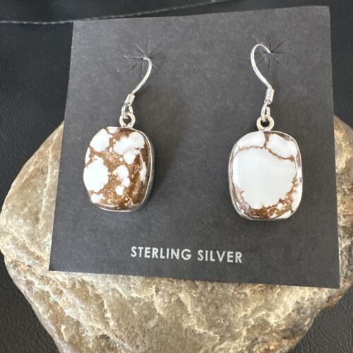 Navajo Wild Horse Turquoise Dangle Earrings | Sterling Silver | Authentic Native American Handmade | 15747