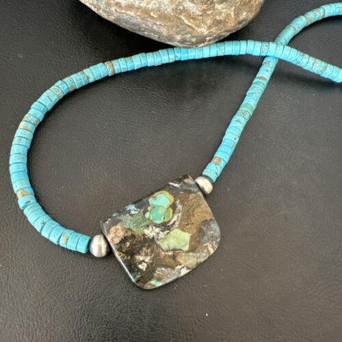 Navajo SpiderWeb Turquoise Heishi Pearls Necklace | Sterling Silver | 20" | Authentic Native American Handmade | 17034