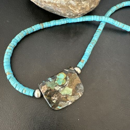 Navajo SpiderWeb Turquoise Heishi Pearls Necklace | Sterling Silver | 20" | Authentic Native American Handmade | 17034