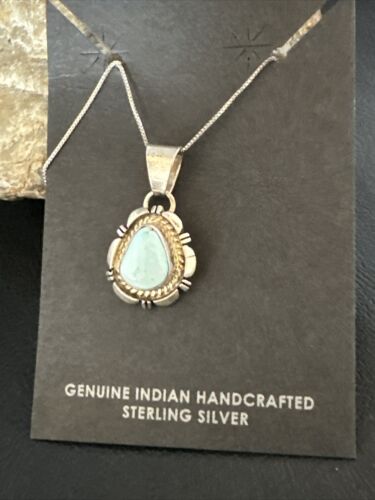 Navajo Dry Creek Turquoise Pendant Necklace | Sterling Silver Chain | Authentic Native American Handmade | 20" | 2578