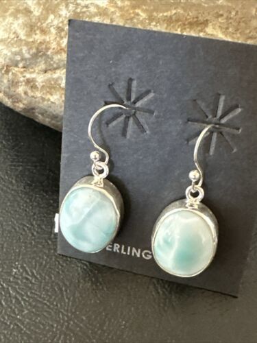 Navajo Blue Larimar Dangle Earrings | Sterling Silver | Authentic Native American Handmade | 17300