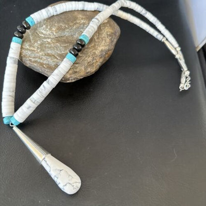 Santo Domingo White Turquoise Howlite Onyx Necklace | Sterling Silver | 23" | 15763