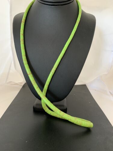Navajo Green Gaspeite Stabilized Graduated Necklace | Sterling Silver | Authentic Native American | 32" | 00214