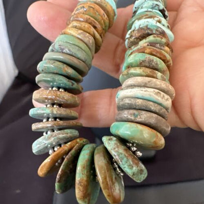 Navajo Blue Green Turquoise Necklace | Sterling Silver | Authentic Native American | 25" | 17054