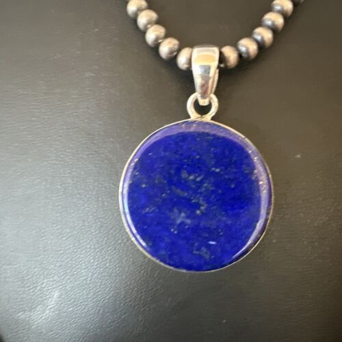 Navajo Blue Lapis Pendant with Pearls | Sterling Silver Necklace | 20" | Authentic Native American Handmade | 16659